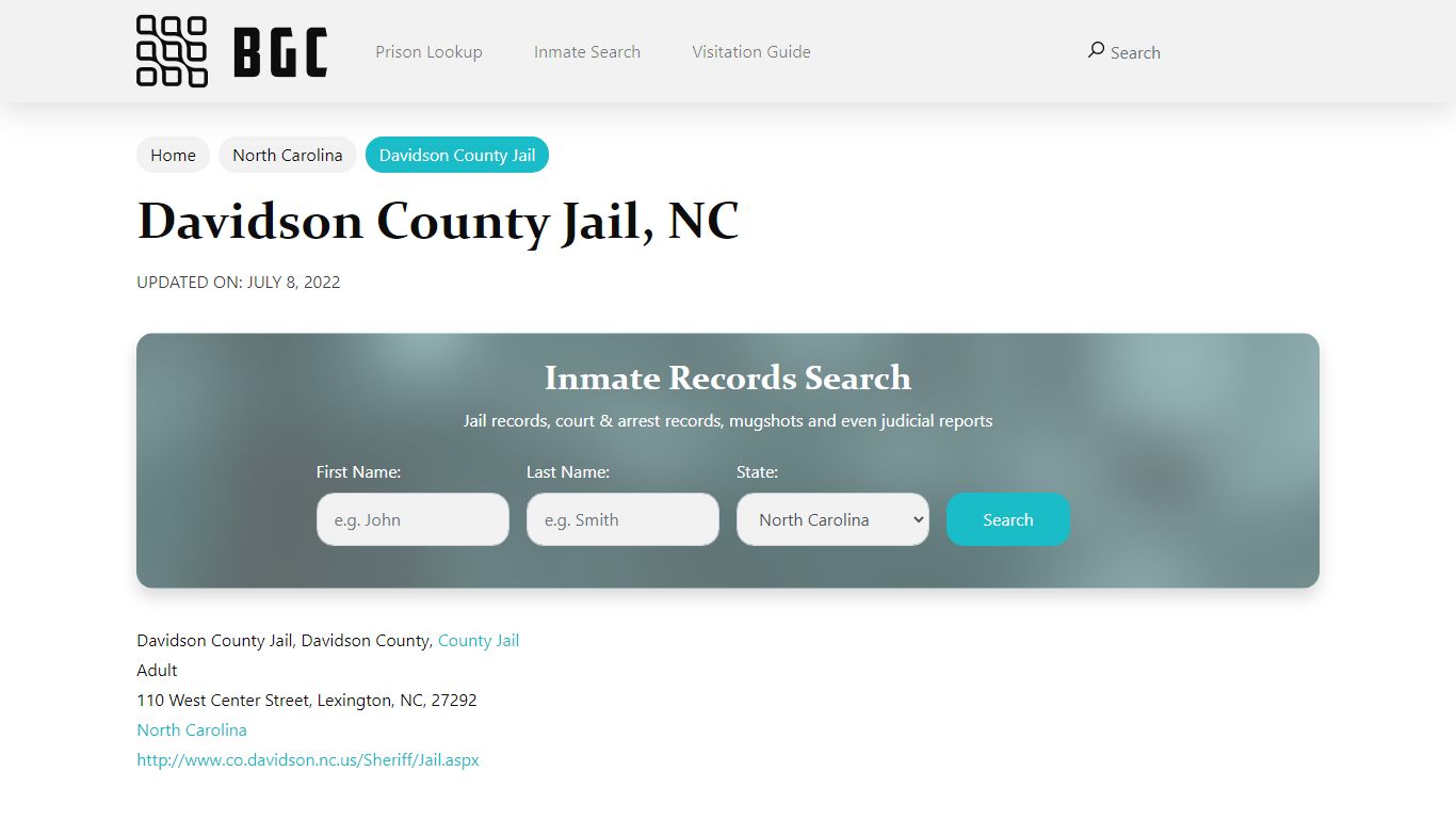Davidson County Jail, NC Inmate Search, Mugshots ...